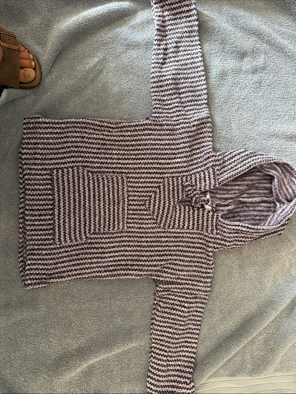 Striped Hooded Knit Pullover for Kids in Lavender and Cream